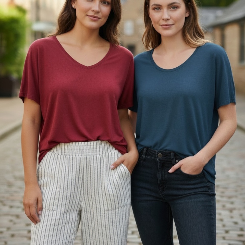 Old Navy Women's Short Sleeve Relaxed Tees - Burgundy & Teal